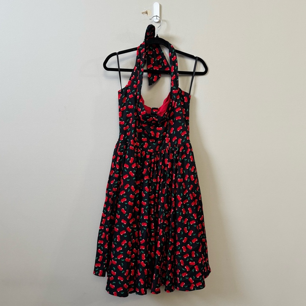 Jeanic by Unique Vintage black & red cherry printed swing rockabilly pinup dress